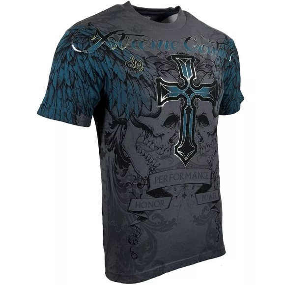 XTREME COUTURE by AFFLICTION Men's T-Shirt CARNIVORE Skulls Cross Biker S-5XL - Picture 6 of 9